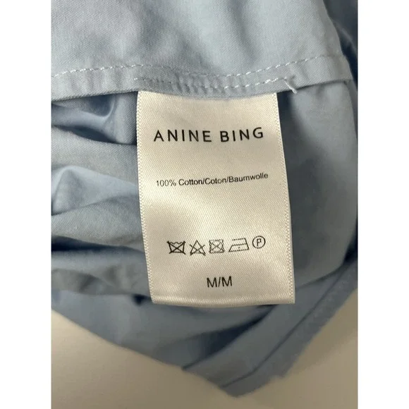ANINE BING Mika Shirt Blue Medium Oversized Button Up Collar Drop Shoulder - Picture 11 of 12